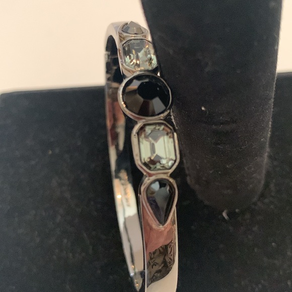 GIVENCHY BRACELET BANGLE PEWTER TONE METAL/w 3 SHAPES SMOKEY RHINESTONES 1/4”w - Picture 6 of 6